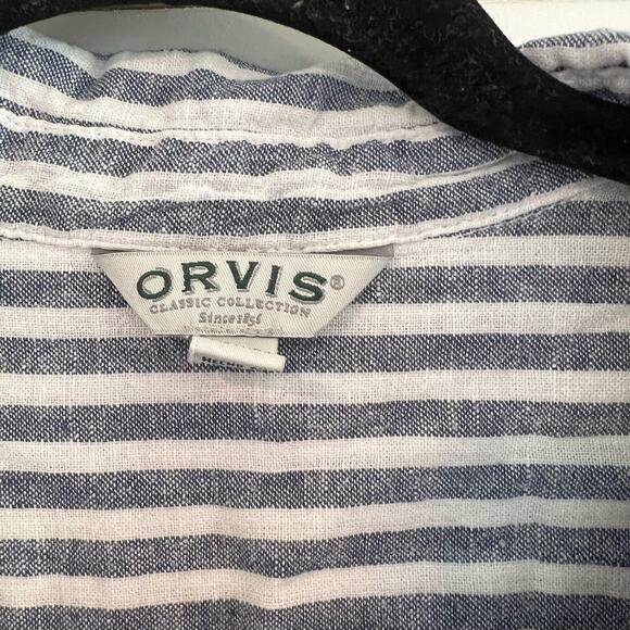 Orvis Women's Linen Button Down Shortsleeve Top Blue White Stripes Size S - Picture 4 of 9